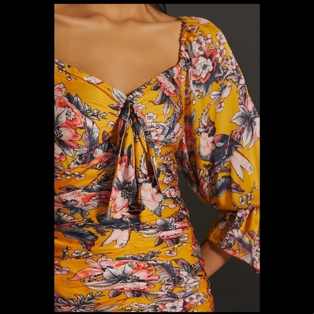 Anthropologie NWT Ranna Gill Ruched Floral Mini Dress Size XXS. - Picture 6 of 10